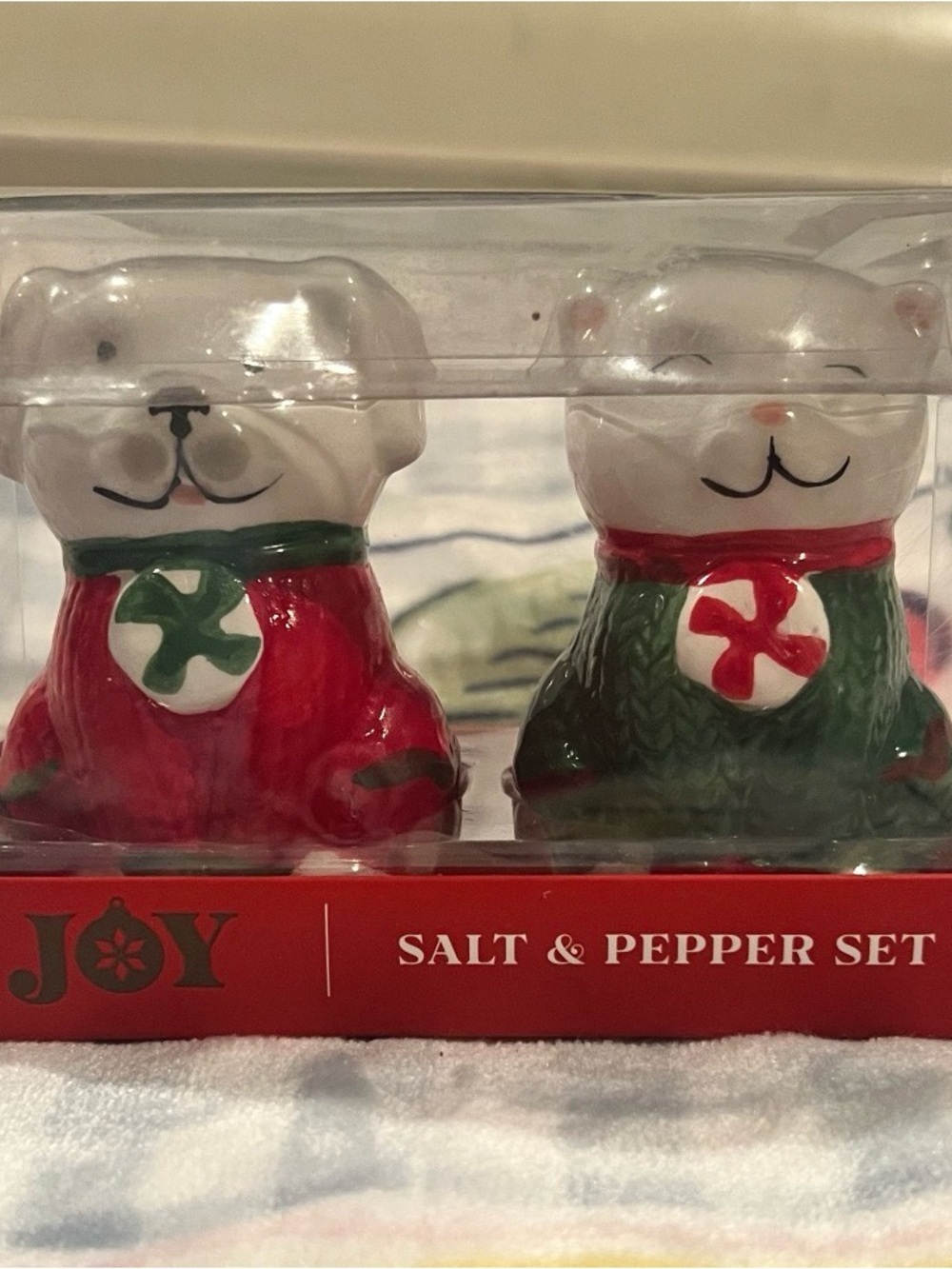 Festive Dog Salt & Pepper Shaker Set - Red & Green